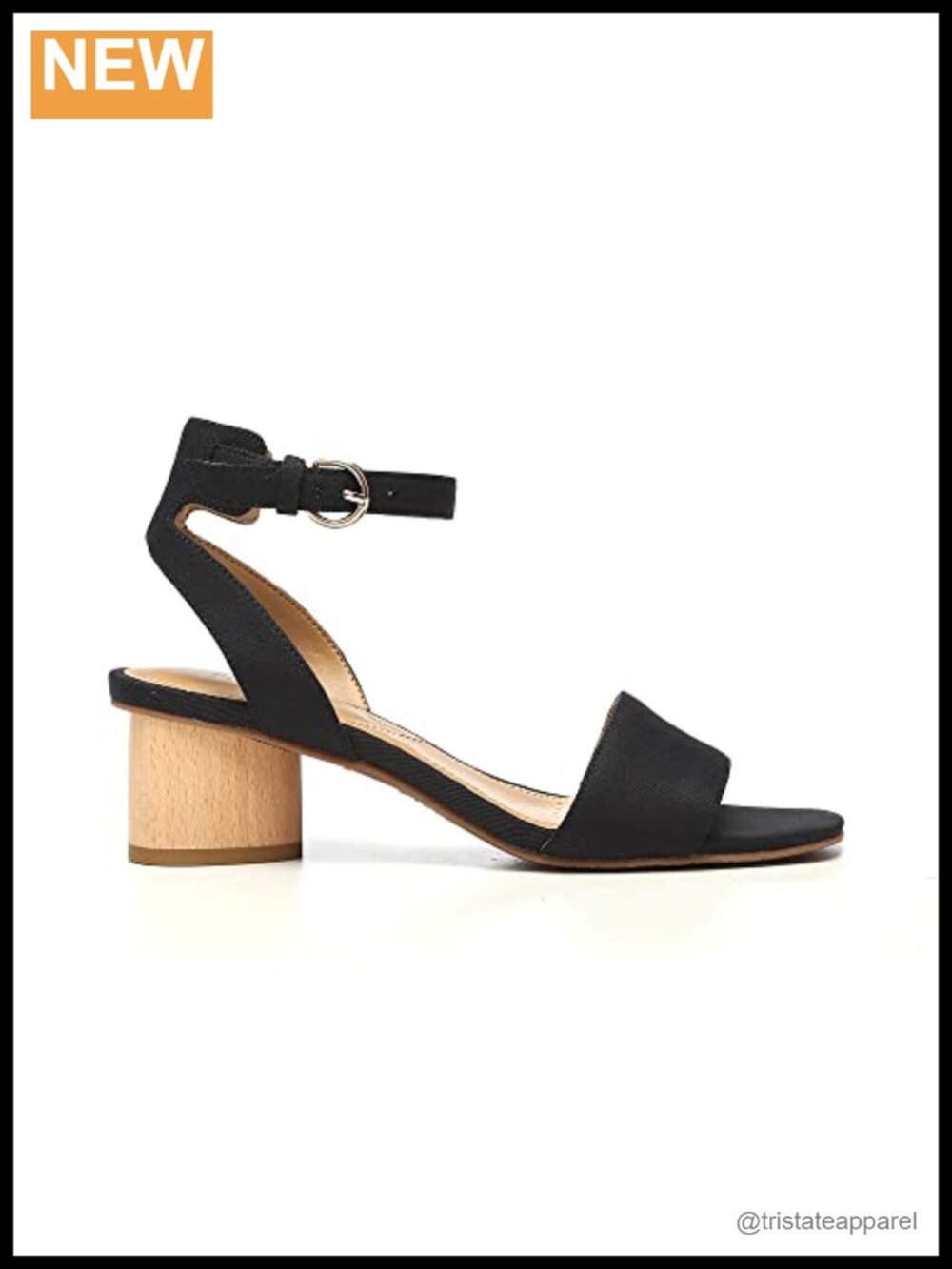 Block Heel Ankle Strap Sandal with Denim Upper and Memory Foam